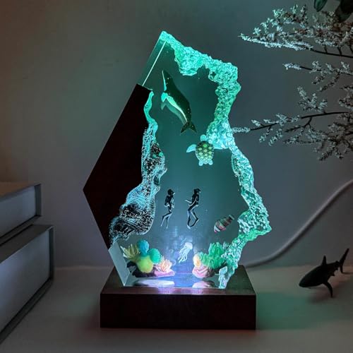 Humpback Whale Ocean Resin Lamp, Handmade Table Relaxing Mood Lamp with USB Port, Art Ornaments for Home Office Decor, Scuba Diver Gift for Birthday Holiday, Valentine's Day Gifts for Husband - color: Humpback Whale, size: S