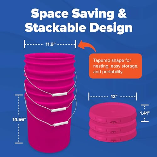 ePackageSupply 5 Gallon Plastic Bucket with Airtight Lid | Made in USA | Food Grade Bucket | BPA-Free | Heavy Duty 90 Mil All Purpose Pail | One 12" Rubber Mallet & One Lid Opener Included | 3 Pack - color: Pink, size: 3 Packs