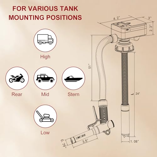 anngrowy Fuel Transfer Pump Battery Powered with Auto-Stop/Hand Trigger Nozzle, Gas Can Pump Transfer with 3.2/2.8 GPM, 51"/53.7" Hose, Liquid Transfer Pump for Oil, Gasoline, Diesel (Auto-stop) - style: Upgraded Auto-stop