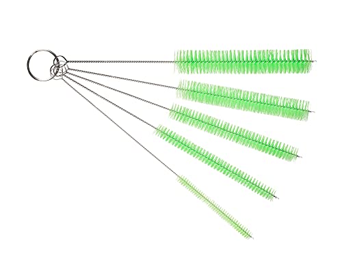 10" Lab Tube Cleaning Brush Set (5-Pack Large) - Flexible Stainless Steel Handles & Heavy Duty Nylon Bristles for Test Tubes, Bottles, Pipes, and Detailing, Green - color: Green, size: Large 5 Pack (8mm 12mm 16mm 20mm 24 mm)