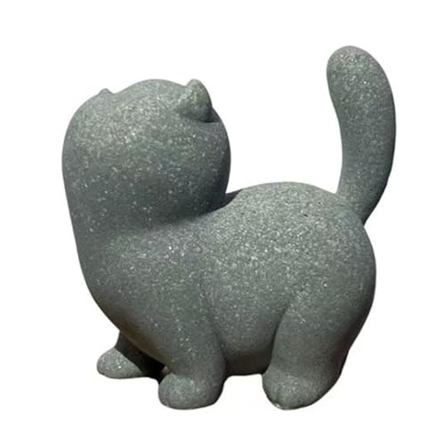 livelyfish Cute Cat Figurine Lucky Cat Statue Sandstone Animal Sculpture Tea Pet Tabletop Ornaments Micro Landscape Fairy Garden Aquarium Decor (A) - color: A