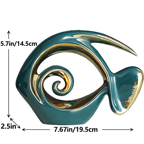 Green Gold Ceramic Fish Figurines - Coastal Home Decor, Modern Ocean Centerpieces for Living Room, Dining Area, Bathroom, Office, Coffee Table, Beach House, Nautical, Seaside, Entrance, Shelf Display - color: Green, size: Small