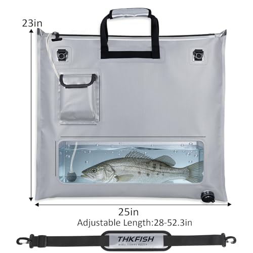 THKFISH Fish Tournament Weigh in Bag for Bass Fishing, Heavy Duty Insulated Live Fish Bag for Caught Fish with Waterproof Zipper and Mesh Liner, Leakproof,Puncture Resistant (Silver-25×23in with Net) - color: Silver-25×23in with Net
