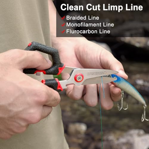 SNAIL TRAIL 2 Sets Fishing Braided Line Scissors, 6-inch & 4.5-inch Fishing Line Cutters Combo, Serrated Stainless Steel Fishing Shears for Saltwater, Fish Wire Cutters - color: Red-Black