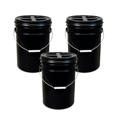 ePackageSupply 5 Gallon Bucket - Food Grade Bucket with Airtight Gamma Seal Screw-On Lid, BPA-Free, Heavy-Duty 90 Mil HDPE Plastic, Bulk Storage, Durable Container, Made in USA, Black/Black, 3 Packs - color: Black/Black, size: 3 Packs