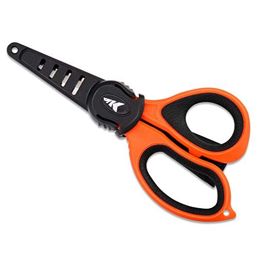 KastKing Fishing Line Scissors, Braided Line Cutters, w/Sheath, Super Sharp 3CR13 Japanese Stainless Steel Blades, Non-Slip TPR Handles, Includes Lanyard - style: B: 5.5" Braid Scissors