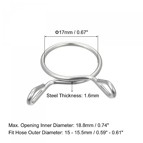 uxcell Fuel Line Hose Clips, 20pcs 17mm ID Fit 18.5-19mm OD Hose 304 Stainless Steel Water Pipe Air Tubing Spring Hose Clamps for Motorcycle Scooter - size: 17mm