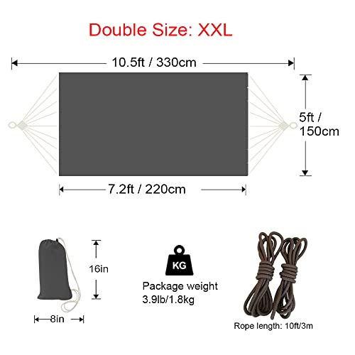GOCAN Hammock Outdoor 2 People 220x150cm Total Length 330cm Load 300kg Canvas Cotton Hammock for Garden Indoor Children Balcony Dark Gray XXL - color: Darkgrey