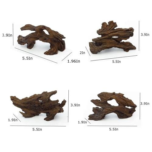 4 Pcs Aquarium Resin Driftwood Decoration Log Fish Tank Cave Hideout Wood Decor Freshwater Betta Ornament Aquarium Decorations