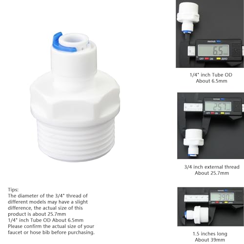 3/4"M & F to 1/4" Push-Fit Adapter, 3 Pcs | Plastic RO water filter hose connector for garden hoses, pre-purifiers & water purifiers. - style: 1/4” Tube to 3/4” Thread (3 styles mixed)