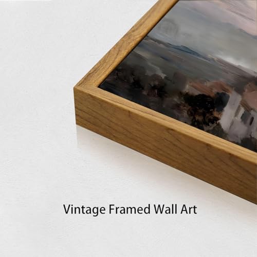 OIQArtOIQ Vintage Landscape Canvas Wall Art Framed Natural Scenery Painting Artwork Prints France Country Wilderness Farmhouse Decor Pictures Kitchen Bedroom Living Room Bathroom - color: Coastal Town, size: 12x16 in