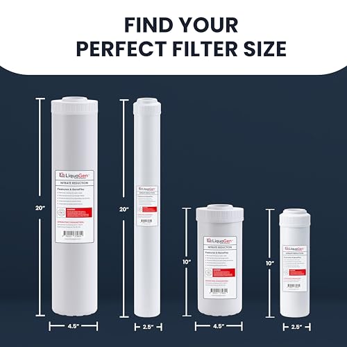 LiquaGen Nitrate Reduction Water Filter Cartridge – Strong Base Anion Resin, Reusable & Refillable, Universal 2.5x10, 2.5x20, 4.5x10, 4.5x20 – Whole House & Aquarium RO/DI (2, 4.5" x 20") - size: 4.5" x 20"