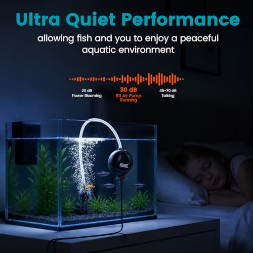 hygger Quiet Mini Air Pump for Aquarium 1.5 Watt Oxygen Fish Air Pump for 1-15 Gallon Fish Tank with Air Stone Air Tubing Clip Black - color: Black