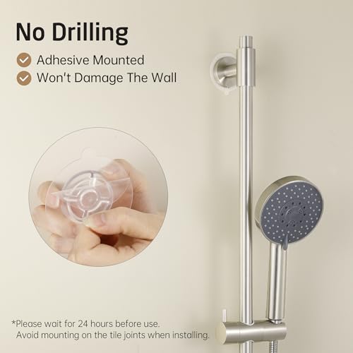 KES No Drill 30-Inch Shower Slide Bar with Adjustable Handheld Shower Head Holder, Self Adhesive, Universal Fit, SUS304 Brushed Stainless Steel Drill-Free for Bathroom, F209S78DF-BS - color: Brushed Finish, style: 30.7-Inch+Self-adhesive Mounted