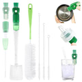5 Pack Bottle Brush Set, 5 in 1 Water Bottle Cleaning Brush, Long Handle Narrow Wine Cup Cleaner, 3 Straw Brushes for Stanley, Travel Nipple Lid Gap Detail Washer Brush - color: Green