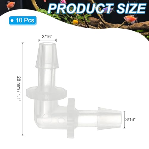 PATIKIL 3/16" Plastic Hose Barb 90 Degree Elbow, 10 Pack L-Barb Fittings 2 Way Equal Barbed Joint Connector Splicer Mender Hose Adapter Union Adapter for Aquarium Fuel Gas Liquid Air - size: 3/16"