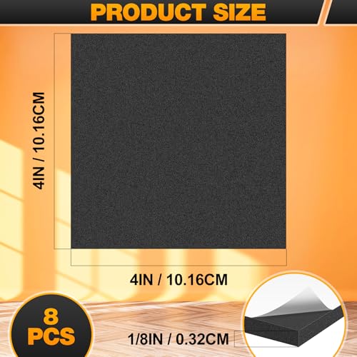 MYFAMIREA 8 PCS Adhesive Foam Padding Sheets Closed Cell Self Adhesive Sticky Foam Pads, 1/8" Thick 4'' x 4'' Neoprene Rubber Sheets Non-Slip Insulation Pads Vibration for Furniture Crafts Cars, Black - size: 4 x 4 x 1/8 IN