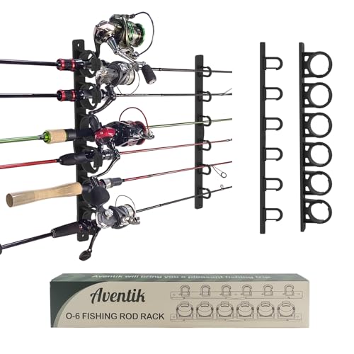 Aventik Vertical/Horizontal Fishing Rod Holder For Garage, Wall, Ceiling Holds Up To 6/12 Fishing Pole Holders (Black) - style: Black