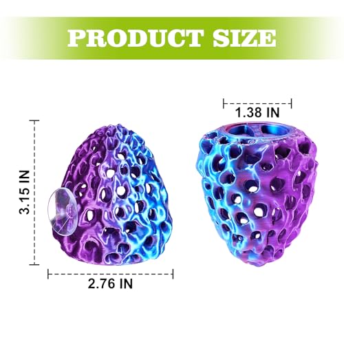 Shrimp Dome Hide, Shrimp Hides for Aquarium, Betta Fish Hideout with Suction Cup, Betta Habitat Tank Ornament Accessories, Aquarium Decor for Small Fish Guppy Hiding Resting (Lid Blue Red) - color: Blue Red Gradient With Lid