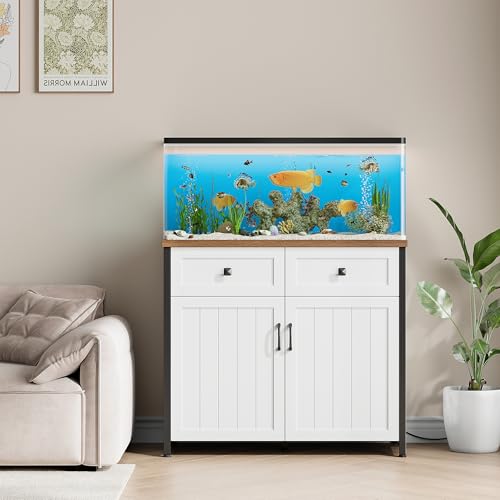 Pipleo 40-50 Gallon Aquarium Stand with Power Outlets, Cabinet for Fish Tank Accessories Storage, Heavy Duty Metal Fish Tank Stand Suitable for Turtle Tank, Reptile Terrarium, 660LBS Capacity, White