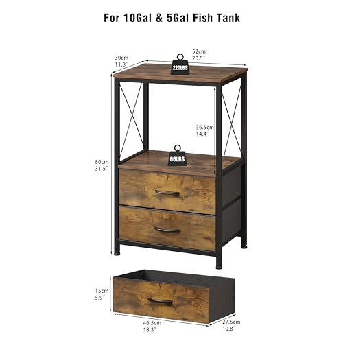 10 Gallon Aquarium Stand with 2-Tier Shelf Fish Tanks Stand with 2 Drawers Metal Frame Heavy Duty Reptile TurtleTank Stand with Storage for Home Offic Fish Tank Accessories Storage, Brown - color: Brown