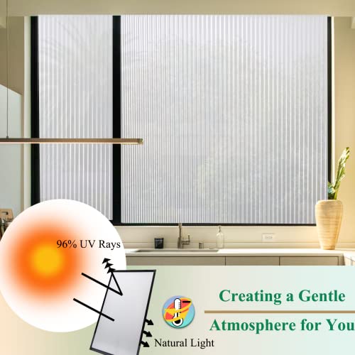 Window Privacy Film Stripe Pattern Non Adhesive Static Cling Frosted Window Film 3D Window Decals Sun Blocker Heat Control Vinyl Stickers for Bedroom Home Office Living Room (White, 11.8 x 78.7 Inch) - color: Narrow Stripe, size: 11.8'' x 78.7''