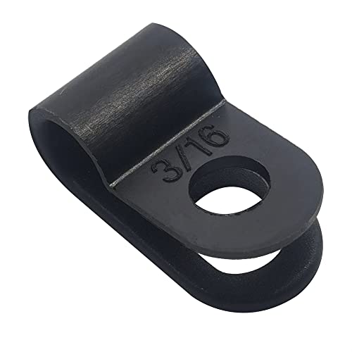 Cable Clamp R-Type Cable Clip Wire Clamp 3/16" Nylon Screw Mounting Cord Fastener Clips with Screws for Wire Management - Black - 50 Pcs - size: 3/16" Black