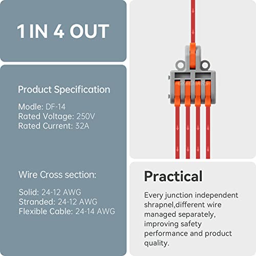 10Pcs Mini Electrical Wire Connectors, DIY Splicing into 4/6/8/9/10 Way Quick Connector Terminal Blocks (1 in 4 Out, Nylon) - style: 1 in 4 out, nylon