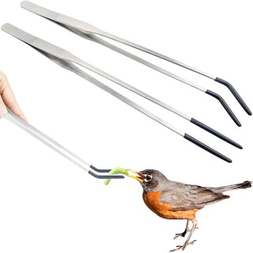 2Pcs Reptile Feeding Tong with Rubber Tip Aquarium Tweezers Stainless Steel Straight Curved Feeding Tong Long Handle Terrarium Feeder Tool for Tank Lizards Bearded Dragon Spider Snake - size: 10Inch