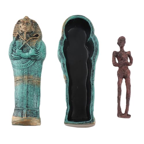 Mummy Coffin Decoration, Ancient Egyptian Theme Resin Skull & Coffin Ornament for Aquariums, Fish Tanks & Home Decor Ideal for Halloween & Festivals
