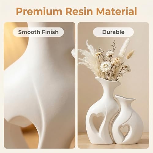 White Heart Vase Set of 2,Modern Vases for Home Console Table Decor for Living Room Coffee Table Fireplace Bookshelf Decorations（3.5" L x 4.4" W x 8.5" H） - color: White
