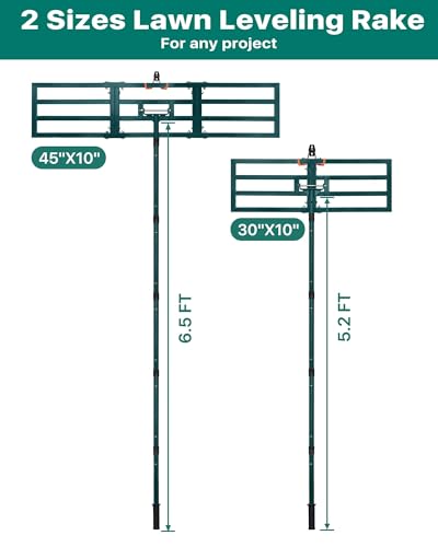 Lawn Leveling Rake 45"x10", Yard Leveling Rake with Wall-Mount Hook, Heavy-Duty Ground Leveler for Soil, Sand, Topsoil, Compost & Fertilizer - style: 45"x10"