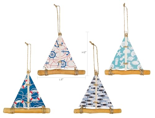 SAILINGSTORY Driftwood Sailboat Ornaments for Christmas Tree Sail Boat Decor Nautical Beach Christmas Ornaments Set of 4 Pack