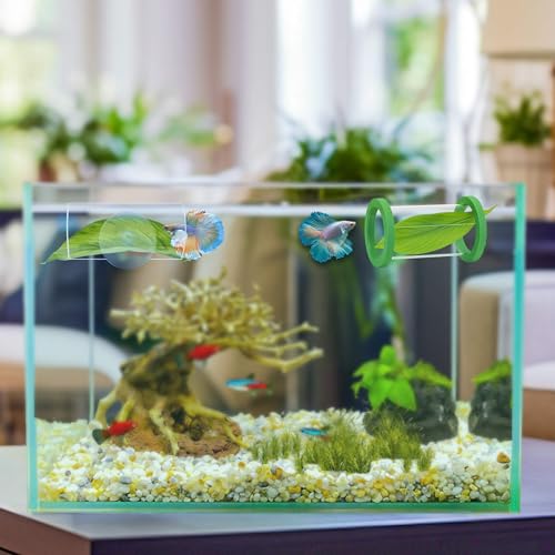 Betta Fish Hammock & Tunnel Hideout Bed Toy, Floating or Wall-Mounted Clear Acrylic Tube for Rest & Play, Betta Fish Tank Accessories with Suction Cup and Floating Ring for Aquarium Decoration