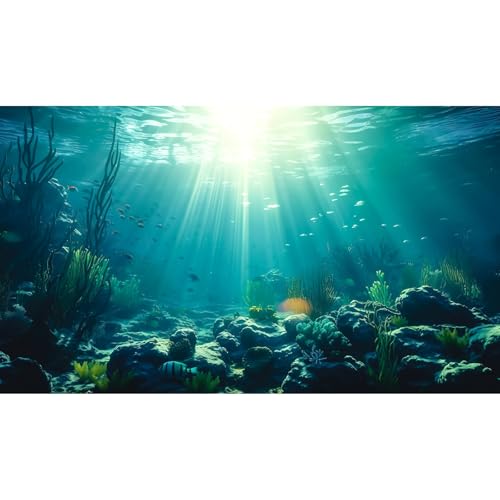 Underwater Fish Tank Background Ocean Floor Coral Reef Aquarium Background Under The Sea Fish Tank Backgrounds Deep Ocean Aquatic Plants Tropical Fish Aquarium Backgrounds 30x12in - color: Light Blue, size: 24(W)x12(H)inches/ 60(W)*30cm(H)
