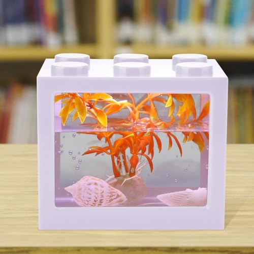 Mini USB LED Aquarium Fish Bowl Plastic Tank with White Light for Desk Tabletop Decor Energy-Saving Office Accent(White) - color: White