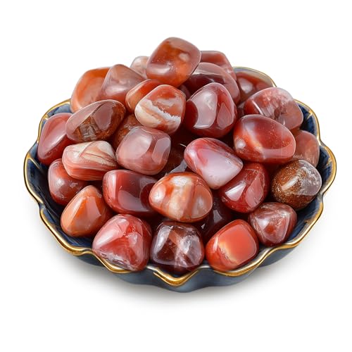 Polished Carnelian Crystal Bulk - 0.8" Colorful Tumbled Stone Chips Rocks, 7 oz Crushed Sea Glass Large Stones for Healing, Reiki, Crafting, Home Decor - color: Carnelian, size: 0.8"