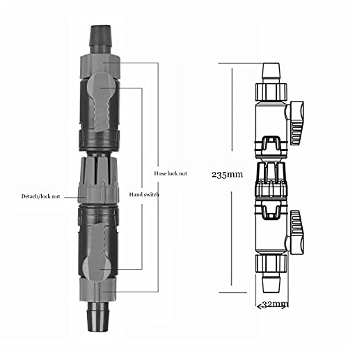 Pssopp Aquarium Water Control Valve, Double Tap Connector, Quick Release Aquarium Connector Plastic Aquarium Connector(K-16/22mm)