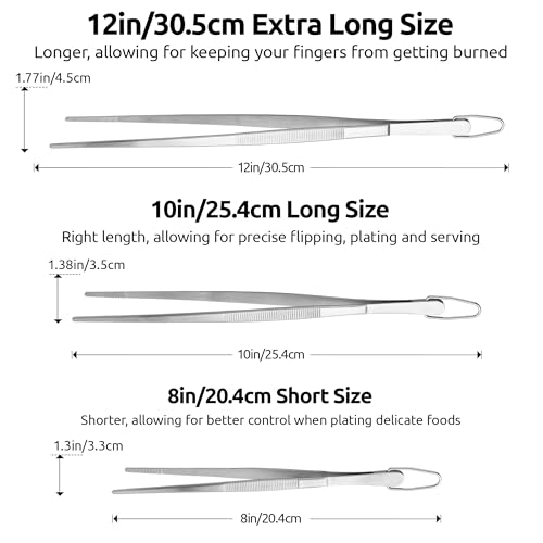 U-Taste 8in Kitchen Plating Tweezer: 18/8 Stainless Steel Food-Grade Metal Food Tong, Seamless-Welding, Sturdy and Flexible with Non-Slip Tips for Serving, Decorating, Cooking, Baking (Pointed Tip) - size: 8in (pointed tip)