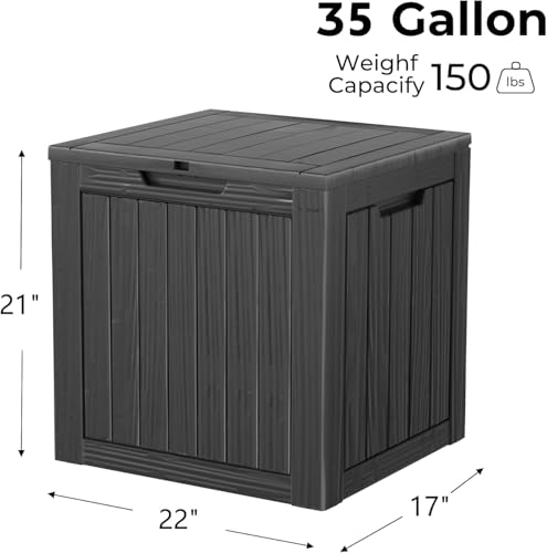 TARKARI 35 Gallon Outdoor Storage Box Waterproof, Resin Deck Boxes with Lockable Lid & UV-Resistant for Patio, Pool, Garden Furniture Cushions & Accessories, Black - color: Black, size: 35 GAL