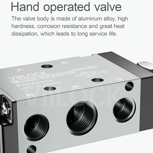 Pneumatic Air Hand Lever Valve, 5 Way 2 Position 1/4”NPT Solenoid Valve Manual Control Direct Driving Type Push-Pull 4R210-08