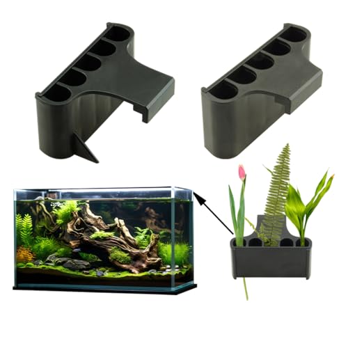 Aquarium Plant Holder,Fish Tank Plant Holder,Aquarium lid Clips,Aquarium Plant Pot,Hydroponic Fish Tank Planter, Aquatic Plant Cup for Aquascape Decorations (Black, 2PCS Rimmed+Rimless) - color: Black, size: 2PCS Rimmed+Rimless