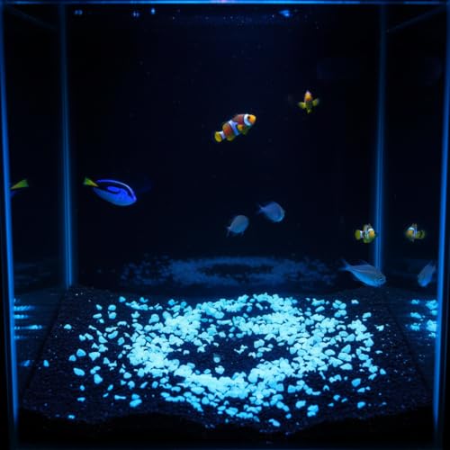 Shiny Stone Glow in The Dark Aquarium Gravel Sand, Sky Blue, 3-5mm | Neon, 305g/0.67lbs, Decorative Rocks for Fish Tank, Fairy Garden, Home Decor - color: Sky Blue, size: 3-5mm