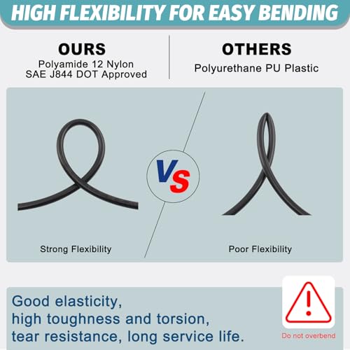 50FT 1/4 Air Hose Brass Fittings Kit 11pcs 1/4" OD Quick Push to Connect DOT Brass Fittings 1/4 SAE J844 PA12 Nylon Air Line Tubing with Cutter for Air Suspension Kit Truck Trailer Brake System - size: 1/4“OD 50FT KIT