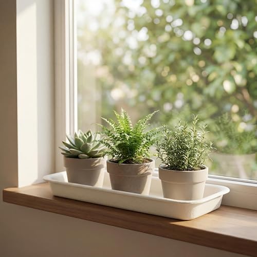 5 Packs Rectangular Plastic Plant Saucers No Holes Drip Trays for Potted Plants, Humidity Trays for Indoor Plants, Plant Saucers for Indoors, Ideal for Window Sill Plant Shelf