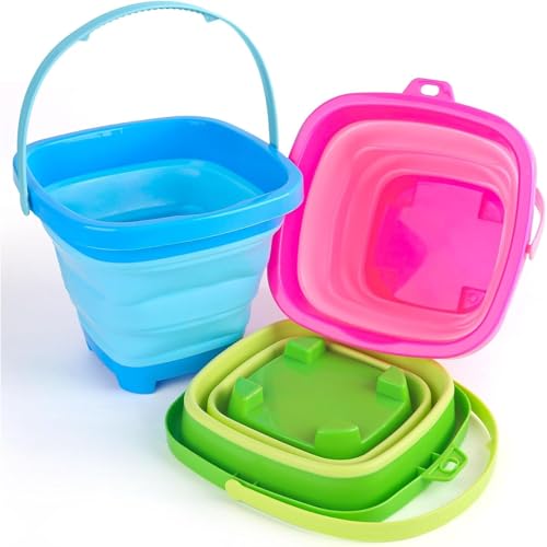 Shindel Collapsible Bucket for Kids, Foldable Pail Bucket for Beach Toys, Summer Toys, Camping Gear, Beach Party, Fishing, and Fun Summer Activities - color: Mix 1
