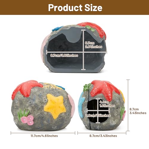 Upgraded Magnetic Detachable Aquarium Hideaway Coral Rock Cave to Check Your Aquatic Pets to Breed, Play and Rest Safe and Non-Toxic Resin Fish Tank Viewing Hideout Ornaments