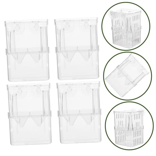 TOYANDONA 4Pcs Fish Breeding Box Aquarium Isolation Container for Safe Hatching and Acclimation Easy Clean Compact with Suction Cups for Betta Guppy and Shrimp