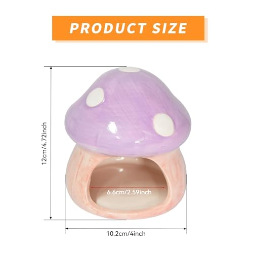Ceramic Fish Tank Decor, Cute Mushroom House Aquarium Decorations, Betta Tank Accessory Hideout Caves Ornament for Small Fish Goldfish Shrimp Toad Reptiles (Purple)
