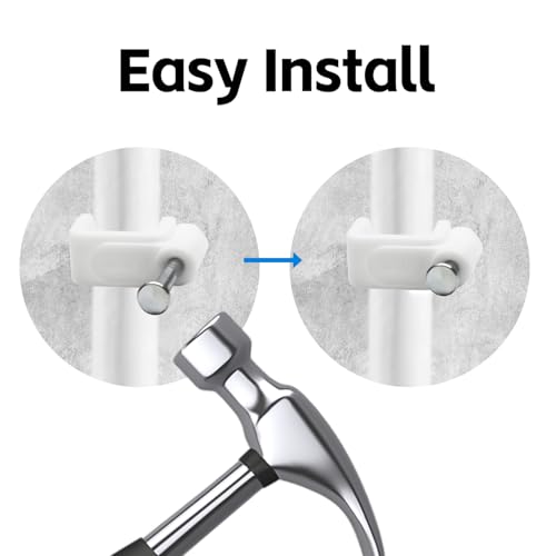 100 Pack Cable Clips, 8 mm White Flat Ethernet Wire Clips, Coax Cable Wall Clip, Cord Clips for Wires on Wall, Cord Management (100)